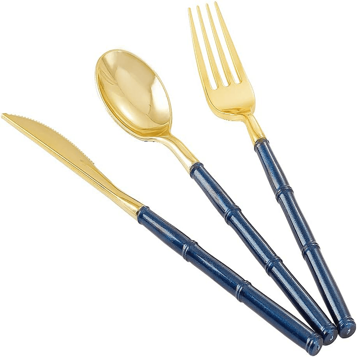 Gold Glitter Bamboo Handle Cutlery Set (102 Pieces) — view 2