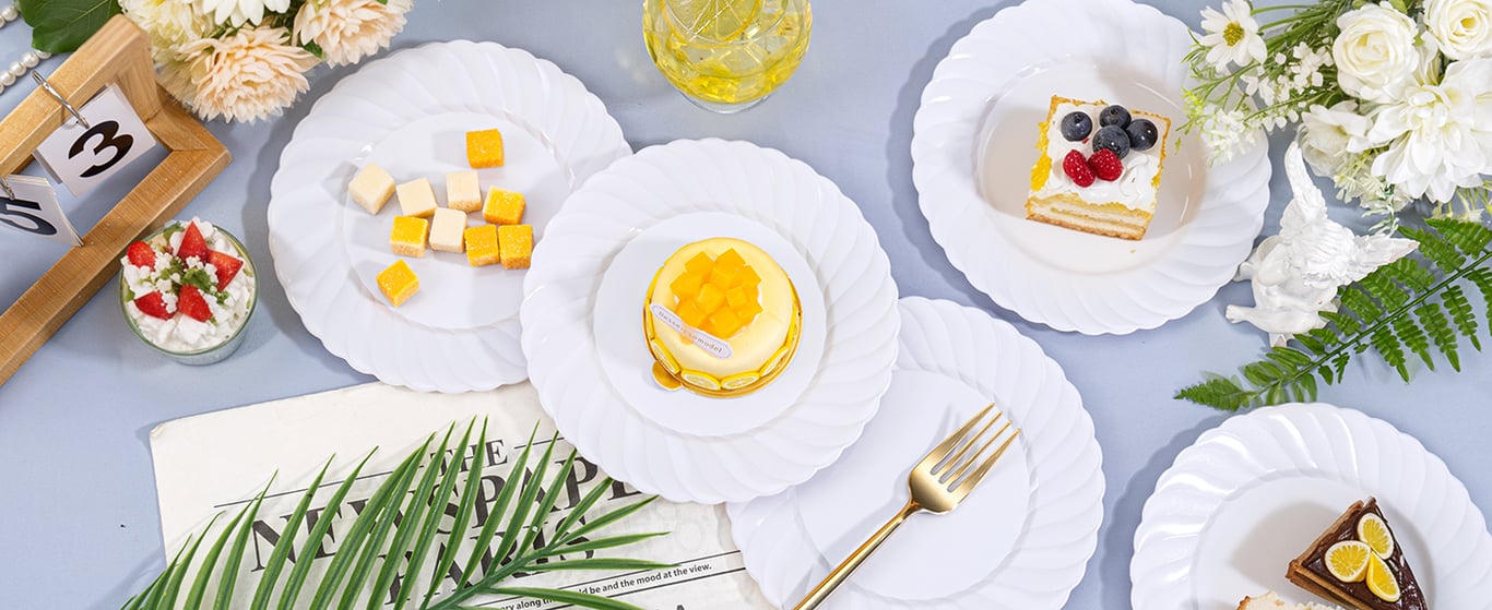 White Scalloped Plastic Plates Disposable — view 7