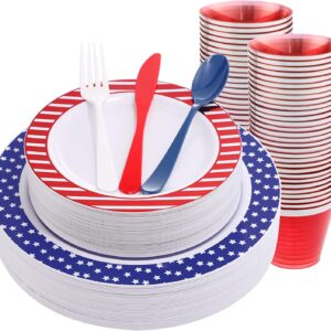 Supernal 180pcs 4th of July Plastic Plates and Silverware Set