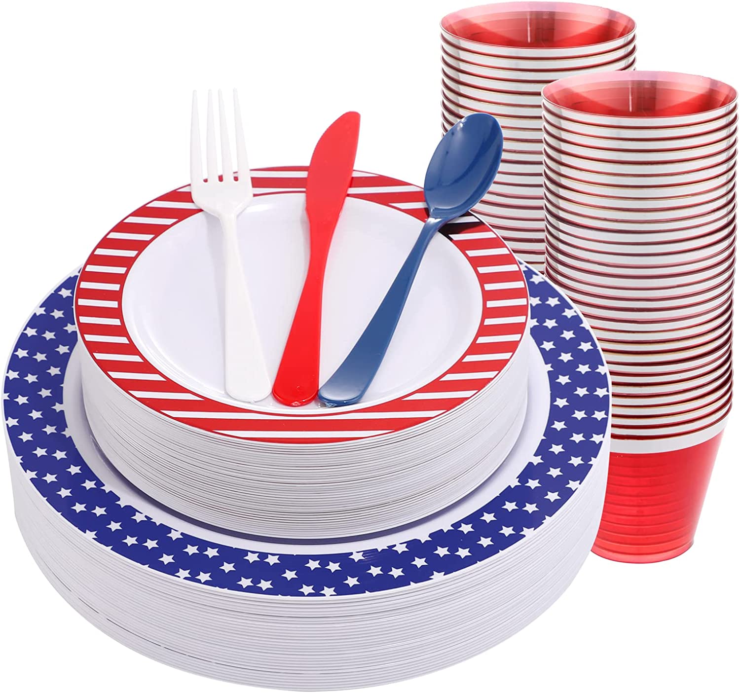 Supernal 180pcs 4th of July Plastic Plates and Silverware Set