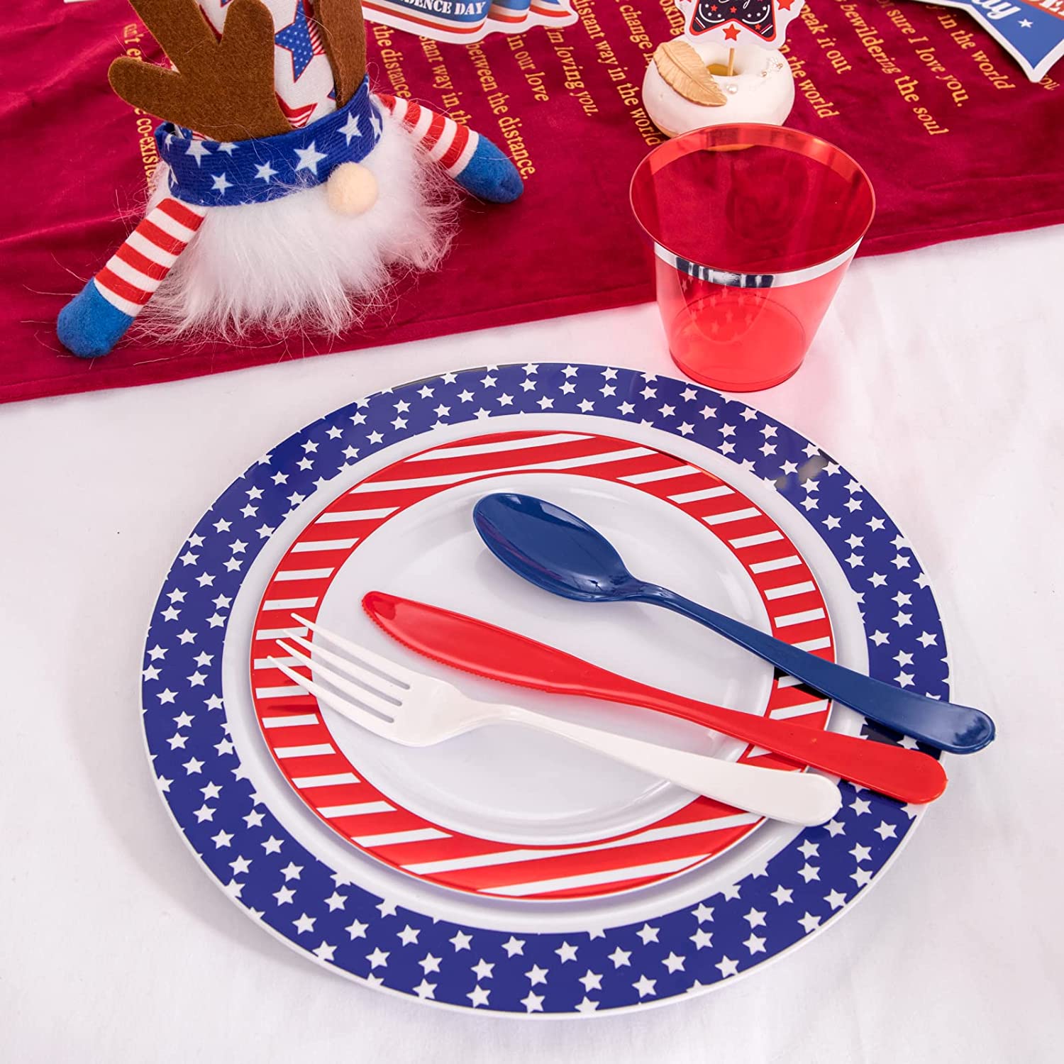Supernal 180pcs 4th of July Plastic Plates and Silverware Set