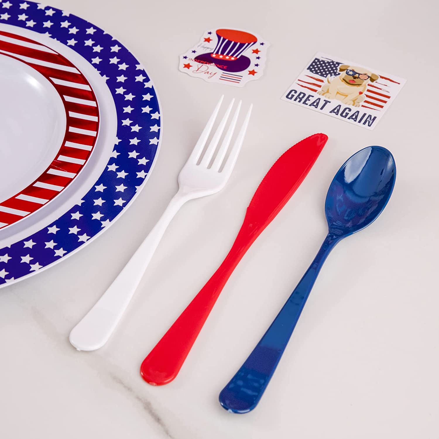 Supernal 180pcs 4th of July Plastic Plates and Silverware Set