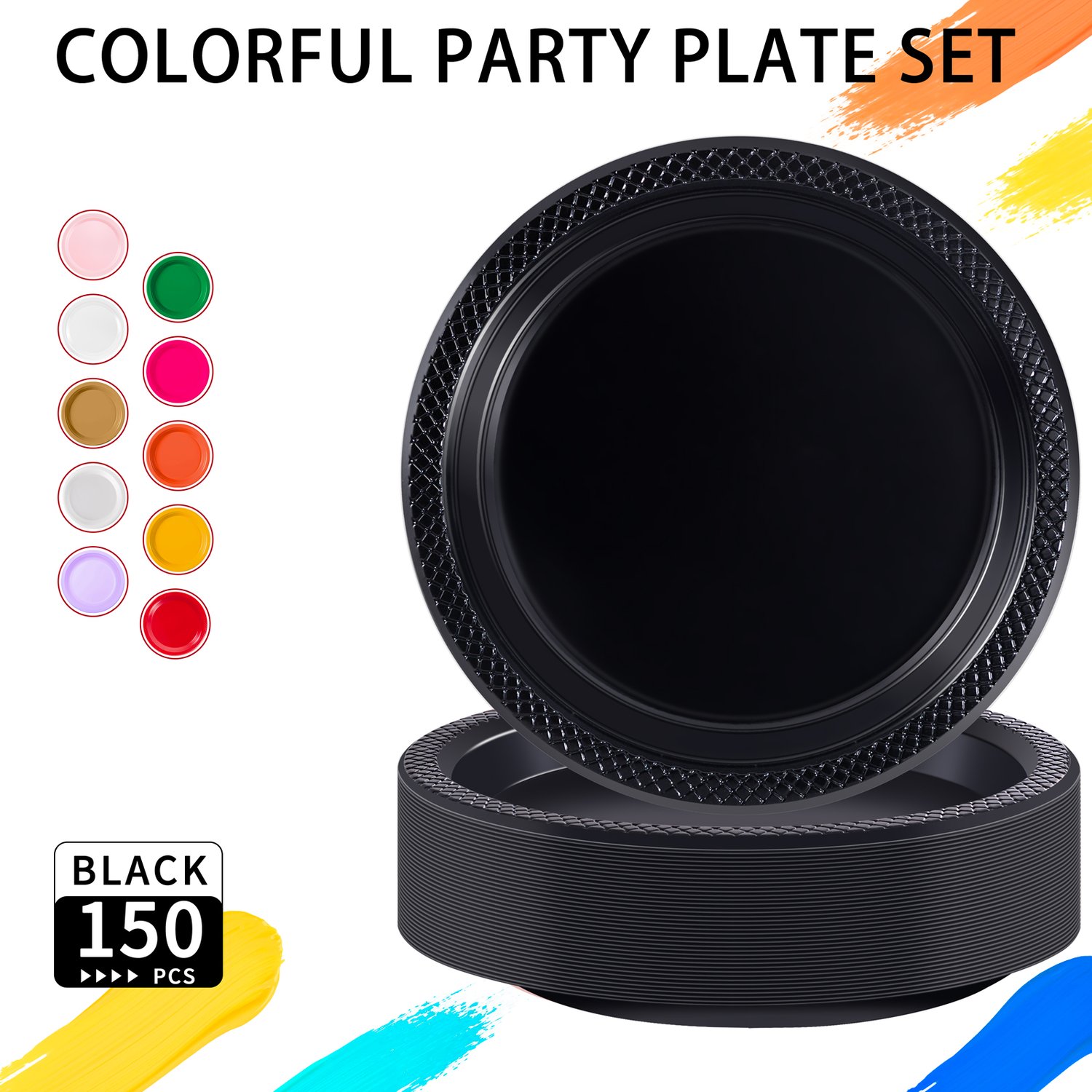 Black 10inch Disposable Dinner Plates for Party (150 Pieces) — view 3