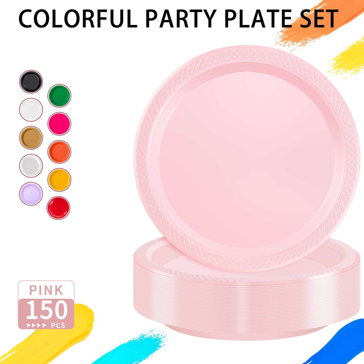Pink 7inch Disposable Dinner Plates for Party (150 Pieces) — view 4