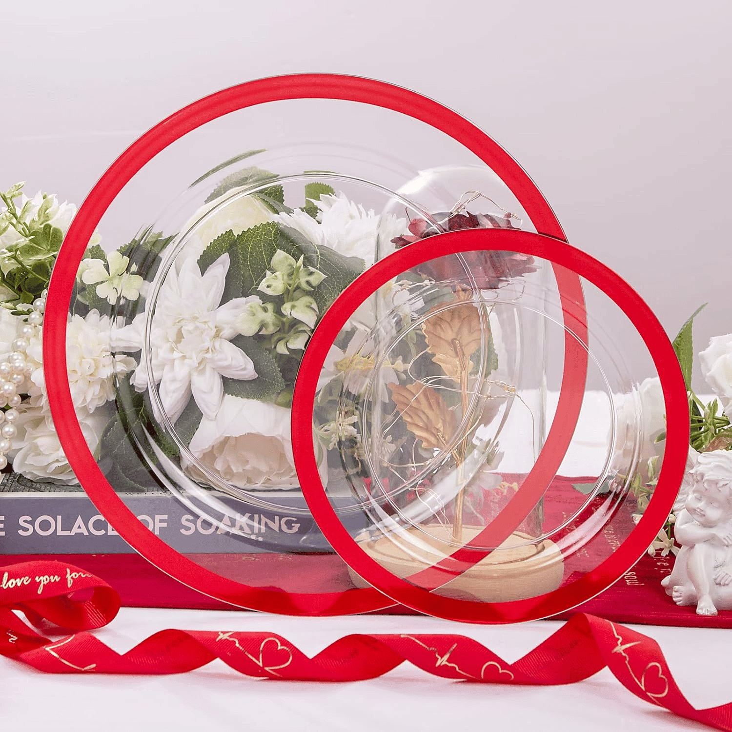 Clear Red Dark Plastic Plates, Disposable Plates for , Dinnerware Include 50 Dinner Plates 50 Dessert Plates, 50 Cups, 50 Pre Rolled Napkins with Cutlery Set for Party — view 9