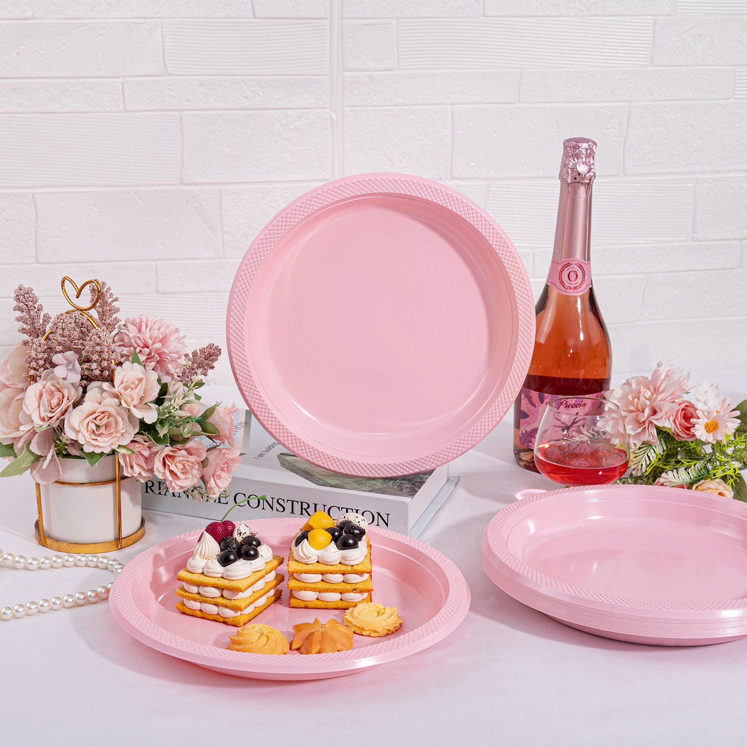 Pink 7inch Disposable Dinner Plates for Party (150 Pieces) — view 6