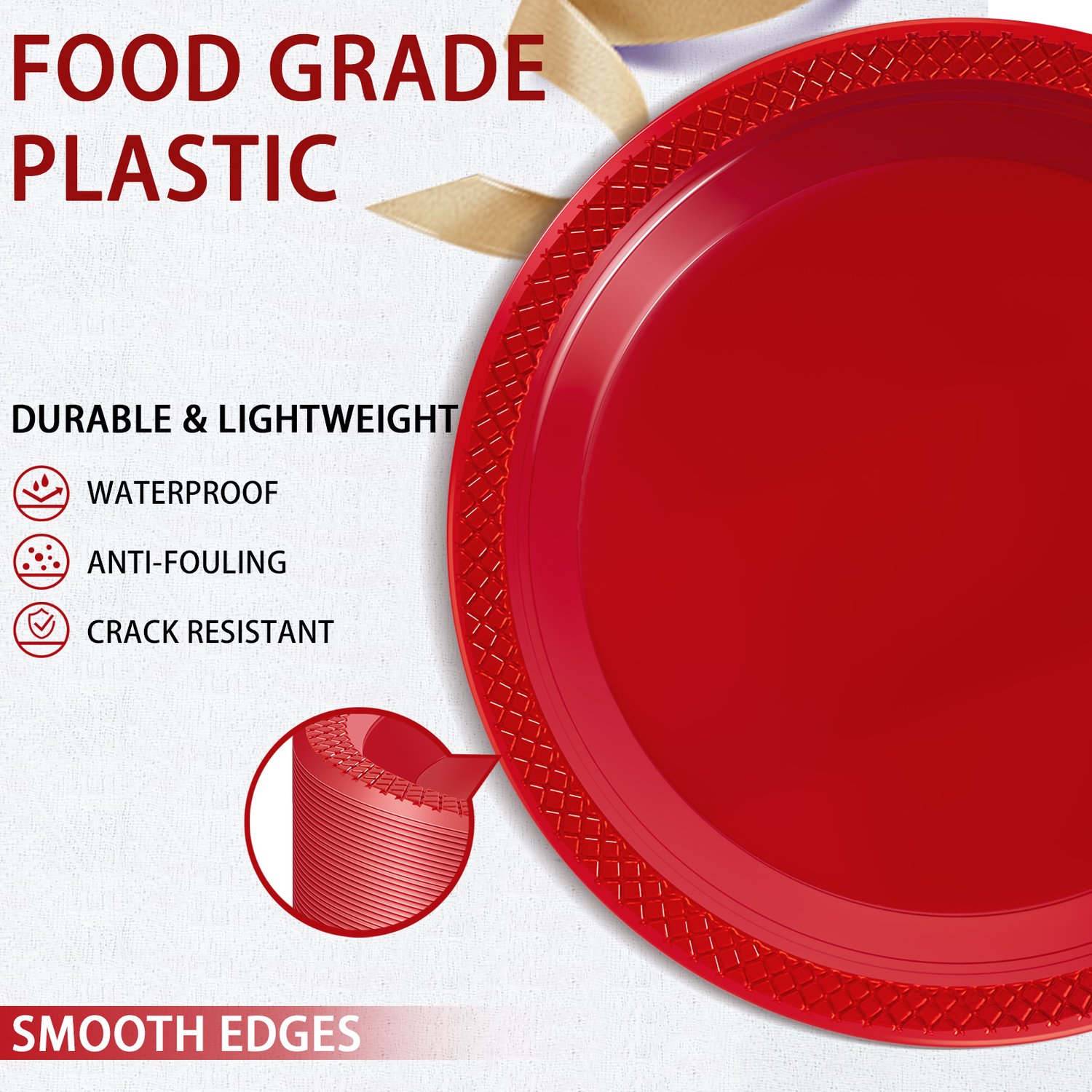 Red 7inch Disposable Dinner Plates for Party (150 Pieces) — view 3