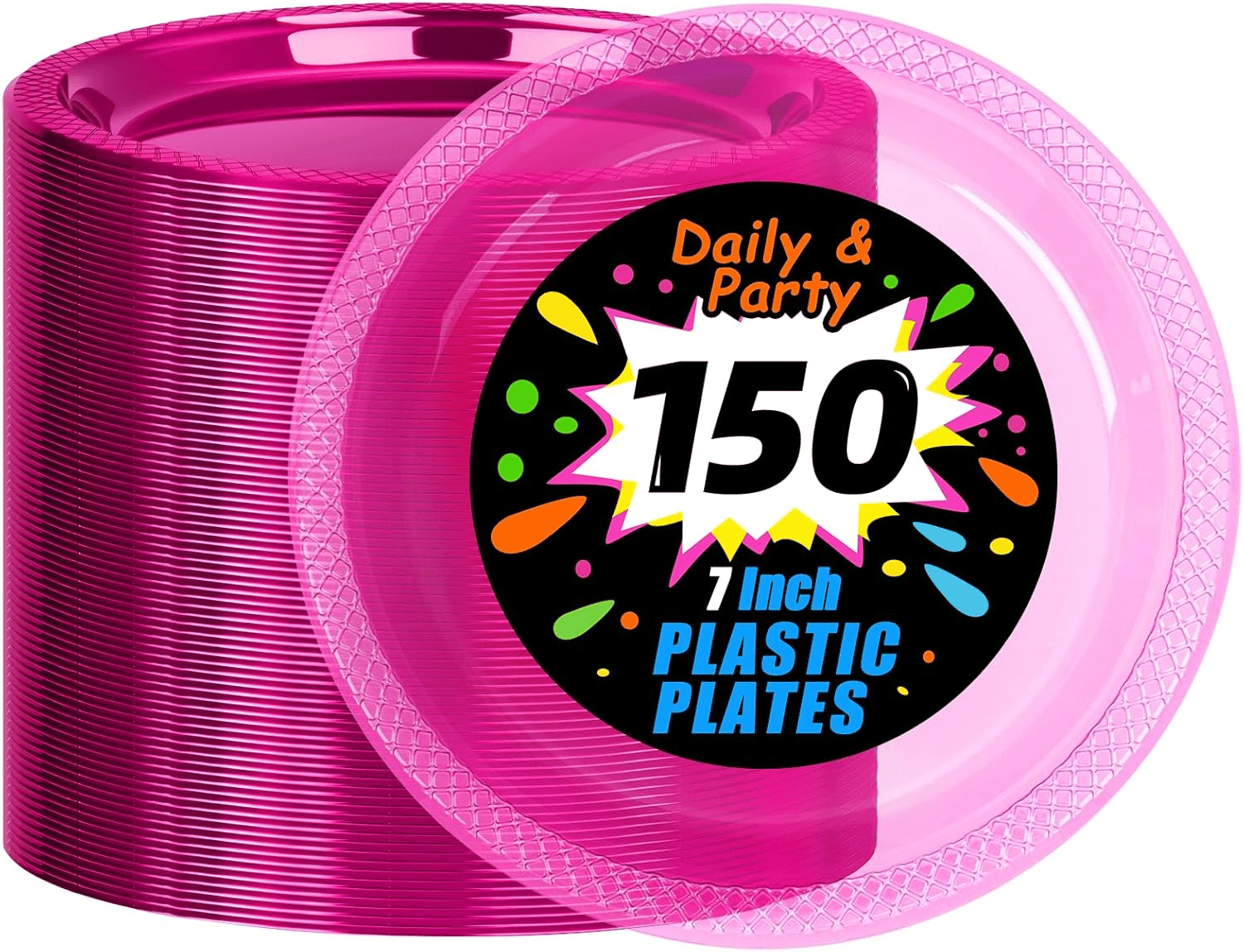 Neon Pink 7inch Disposable Dinner Plates for Party (150 Pieces) — view 1
