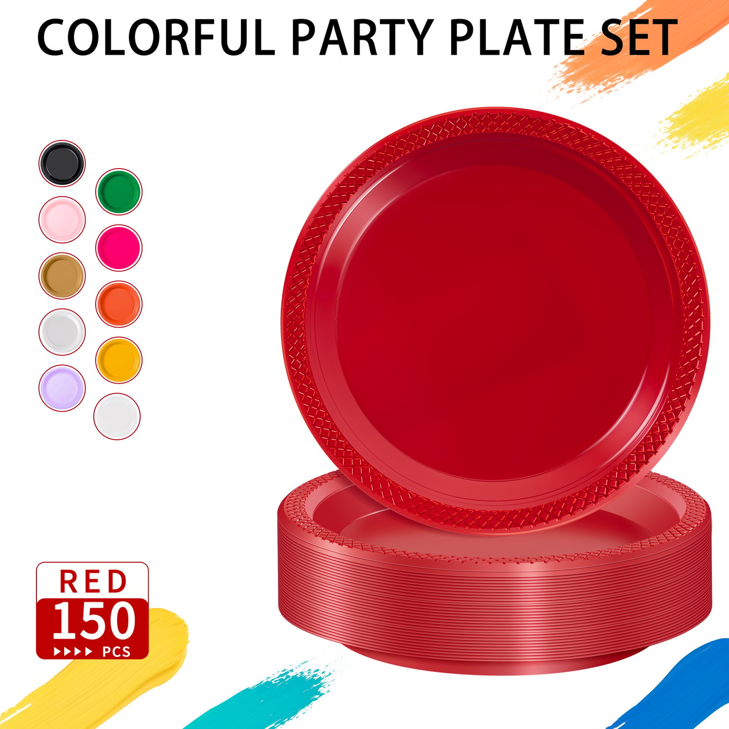 Red 7inch Disposable Dinner Plates for Party (150 Pieces) — view 4