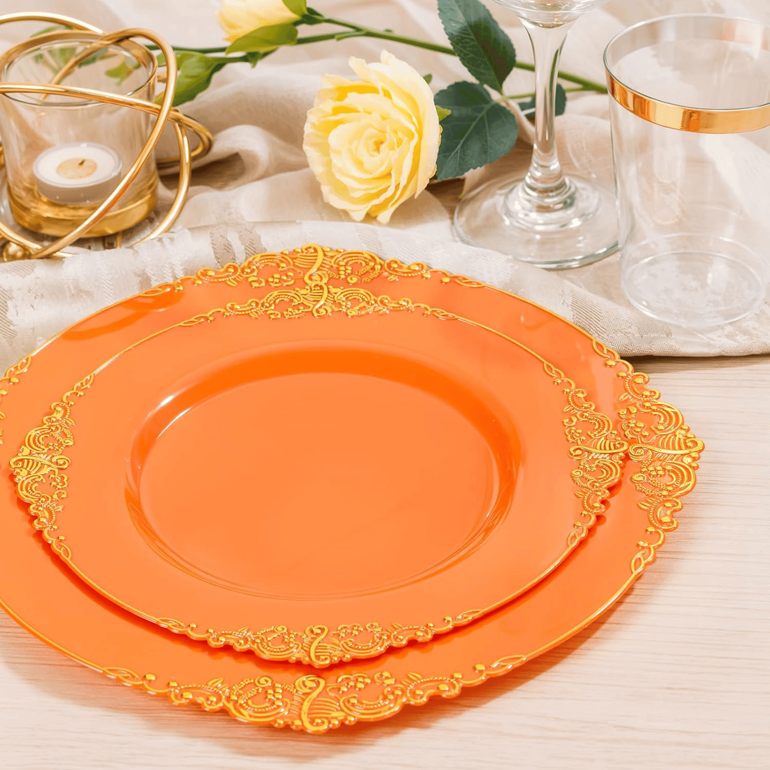 Orange & Gold Dinnerware Set for 25 Guests — view 8