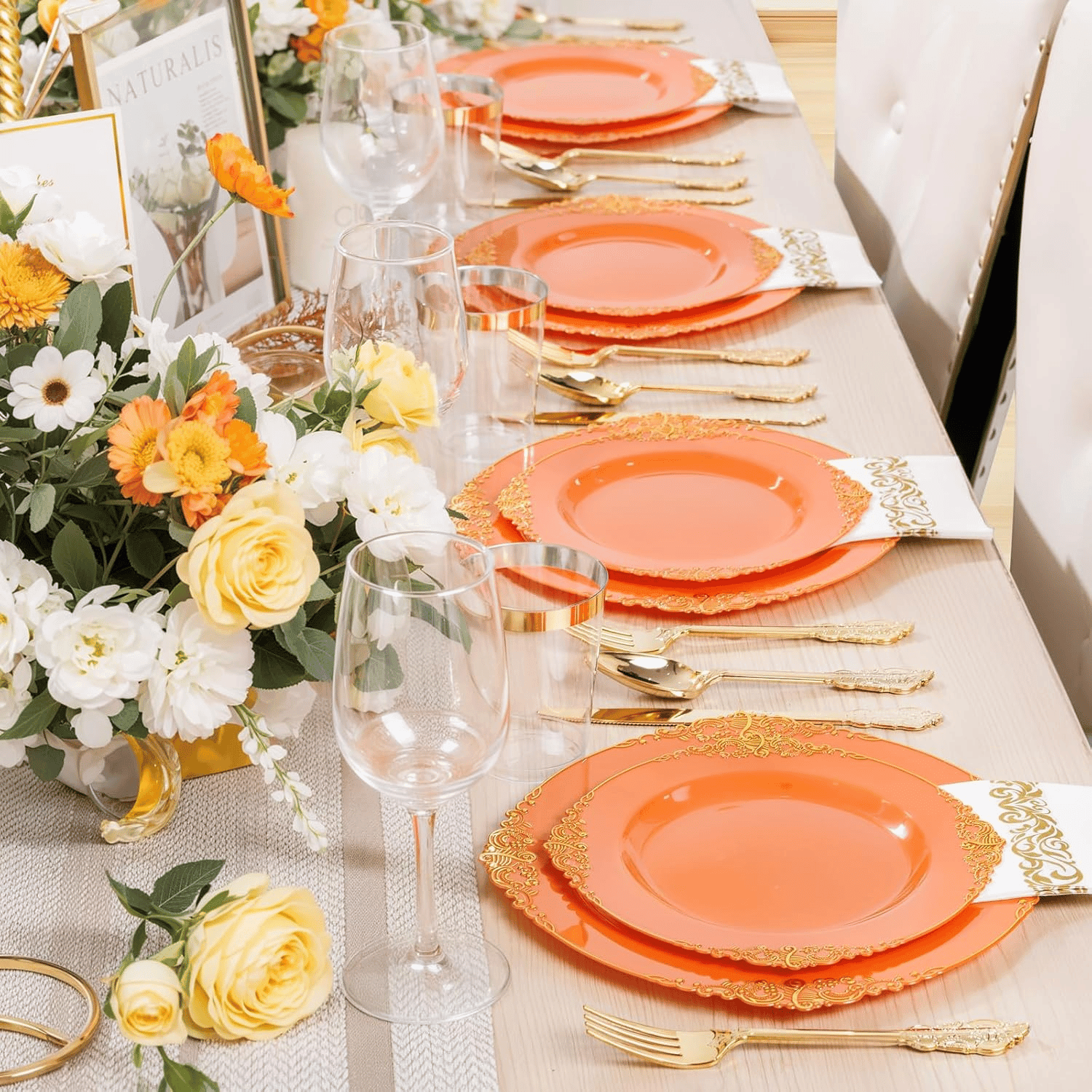 Orange & Gold Dinnerware Set for 25 Guests — view 9