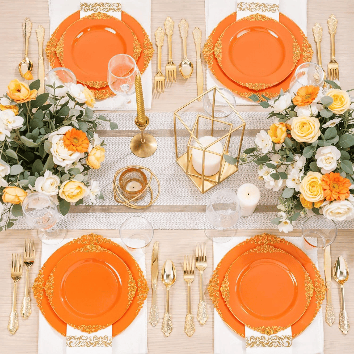 Orange & Gold Dinnerware Set for 25 Guests — view 10