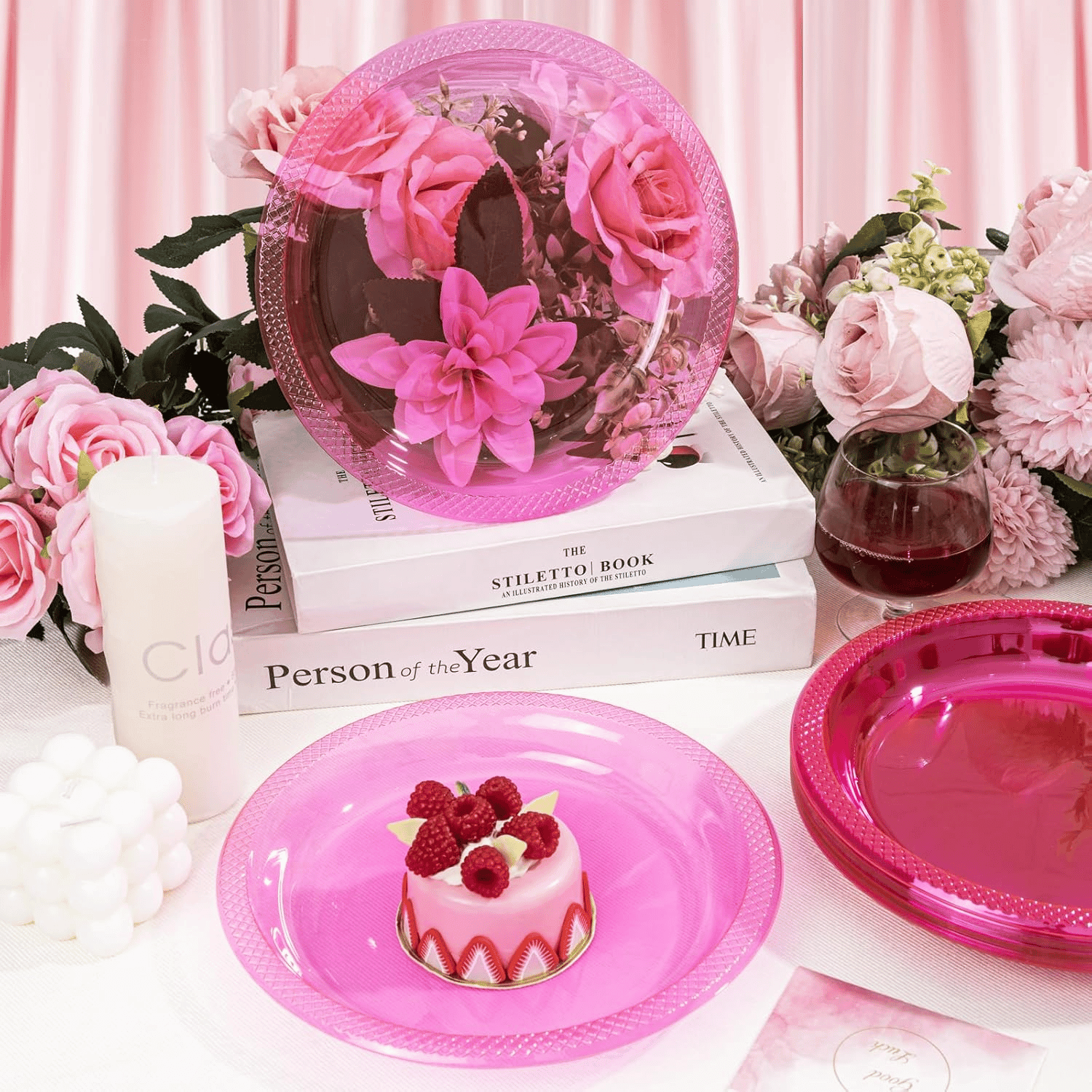Neon Pink 7inch Disposable Dinner Plates for Party (150 Pieces) — view 5