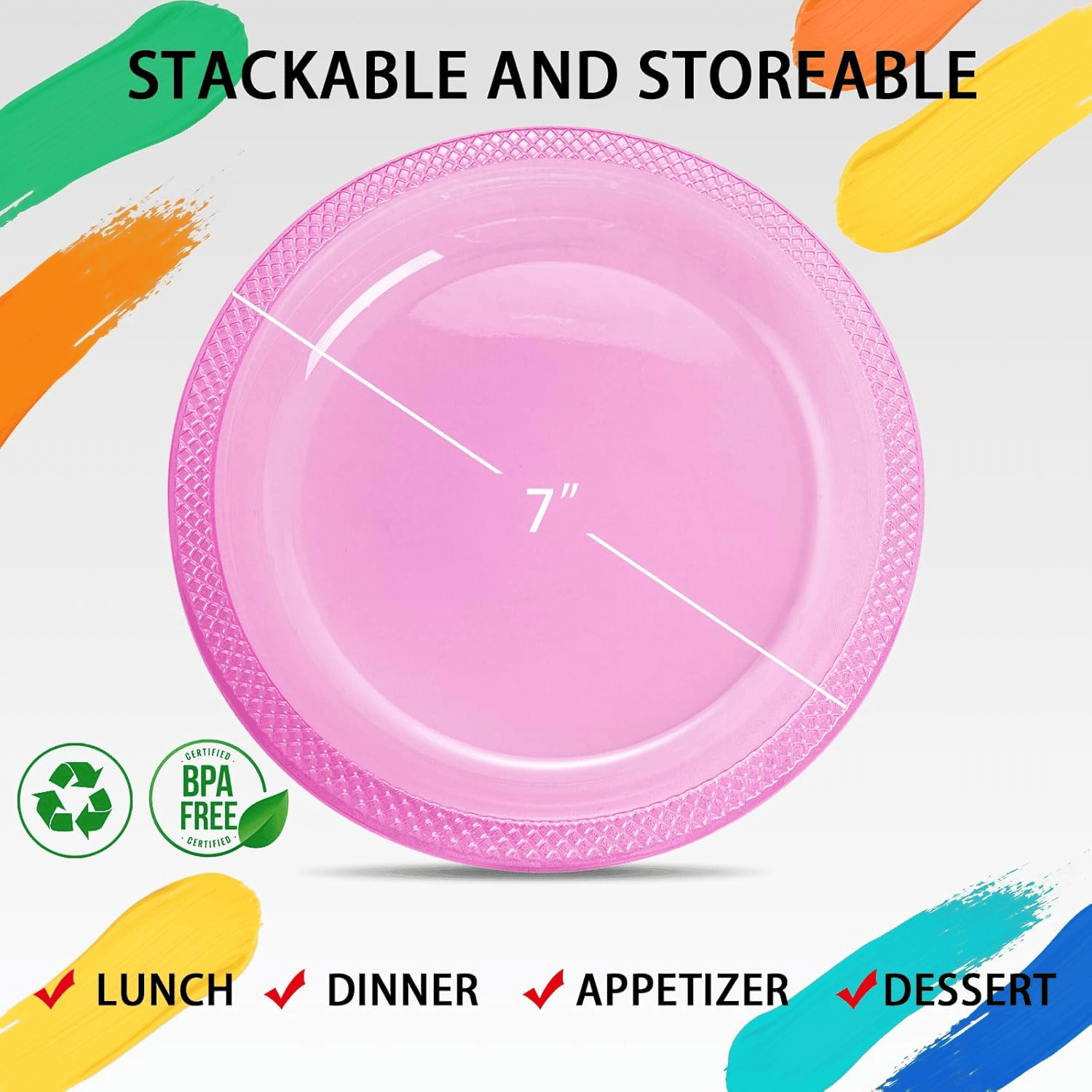 Neon Pink 7inch Disposable Dinner Plates for Party (150 Pieces) — view 6