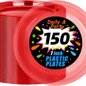 Neon Red 7inch Disposable Dinner Plates for Party (150 Pieces) — view 1