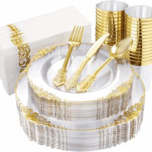 Clear & Gold Dinnerware Set for 25 Guests — view 8
