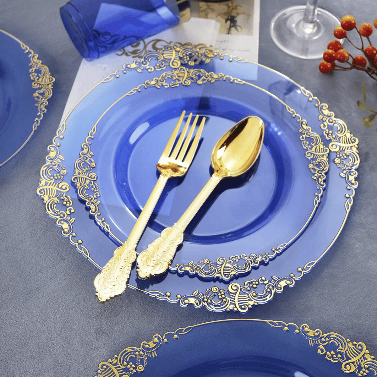 Blue & Gold Dinnerware Set for 25 Guests — view 9