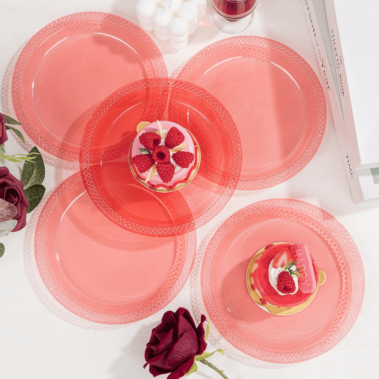 Neon Red 7inch Disposable Dinner Plates for Party (150 Pieces) — view 3