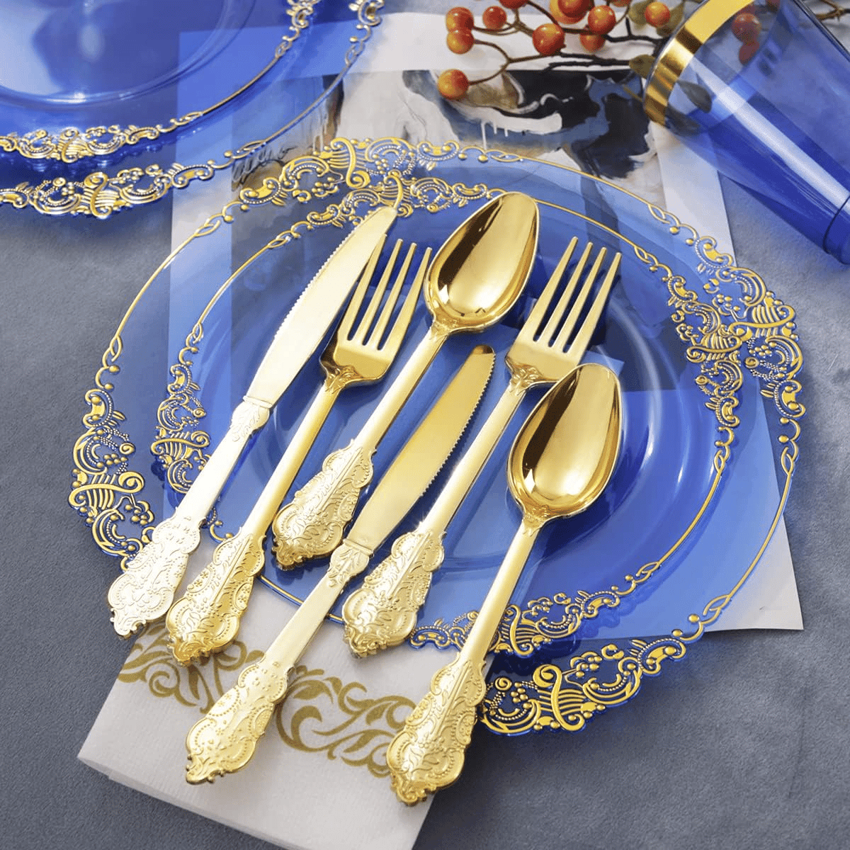 Blue & Gold Dinnerware Set for 25 Guests — view 10