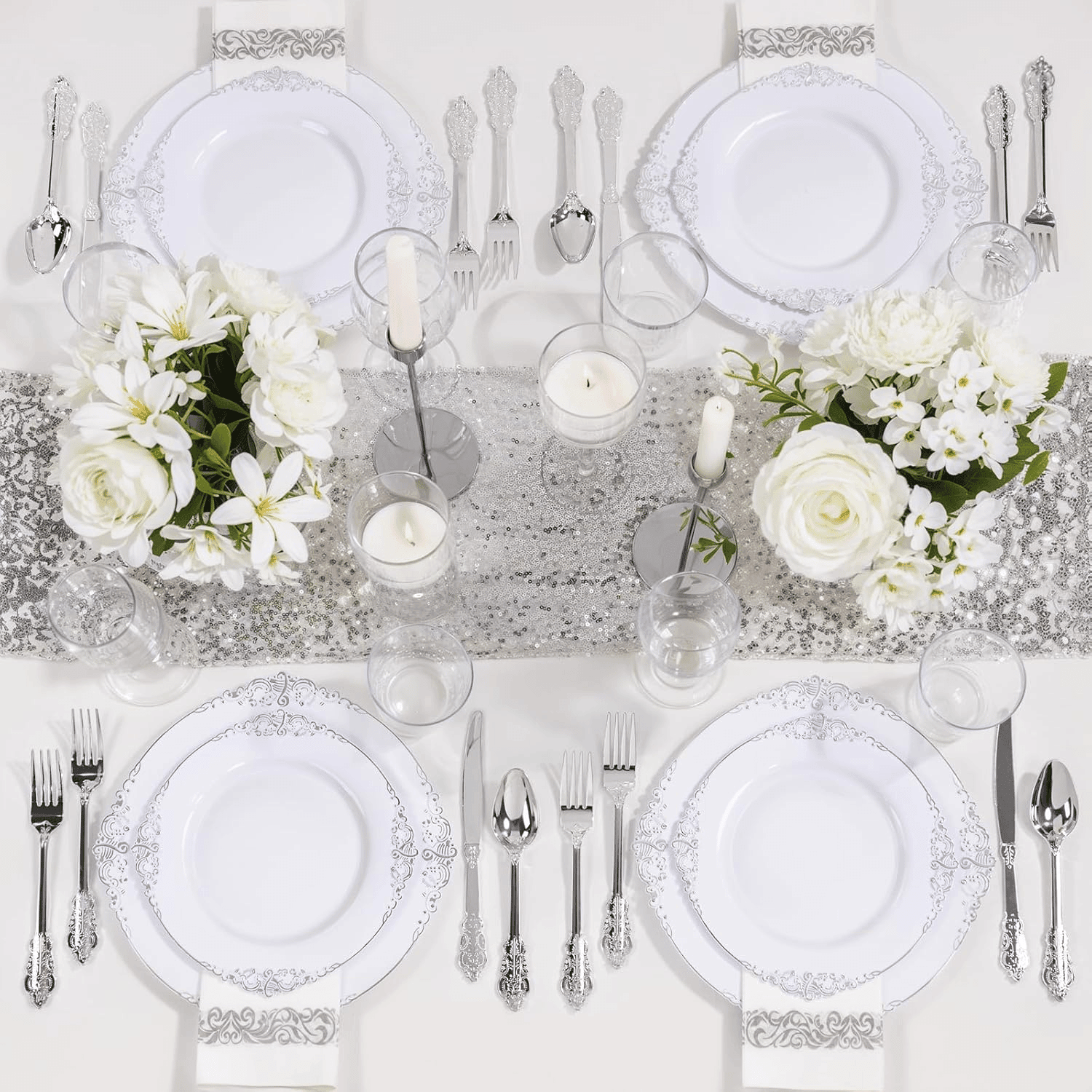 Silver & White Dinnerware Set for 25 Guests — view 10