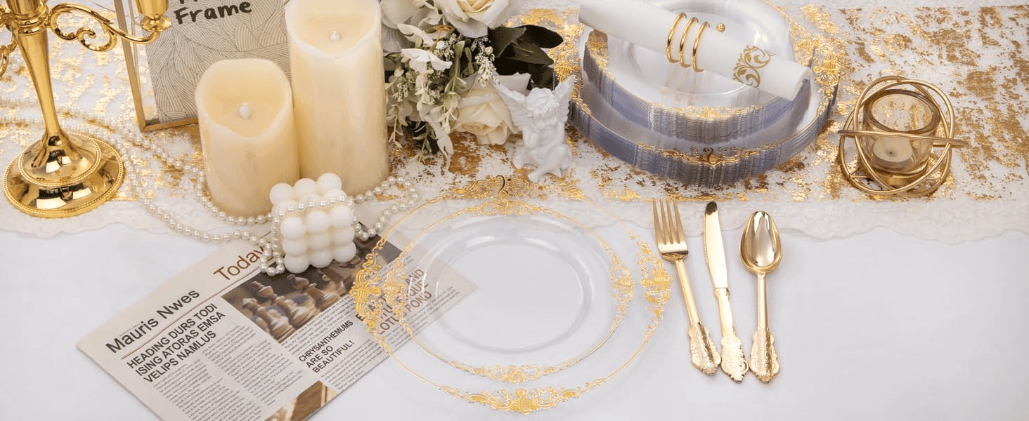 Clear Gold Dinnerware Set for 50 Guests — view 9