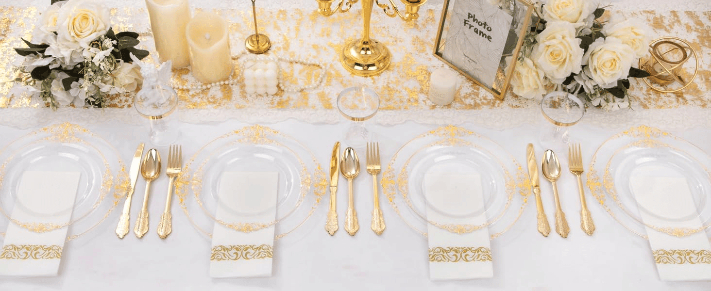 Clear Gold Dinnerware Set for 50 Guests — view 10