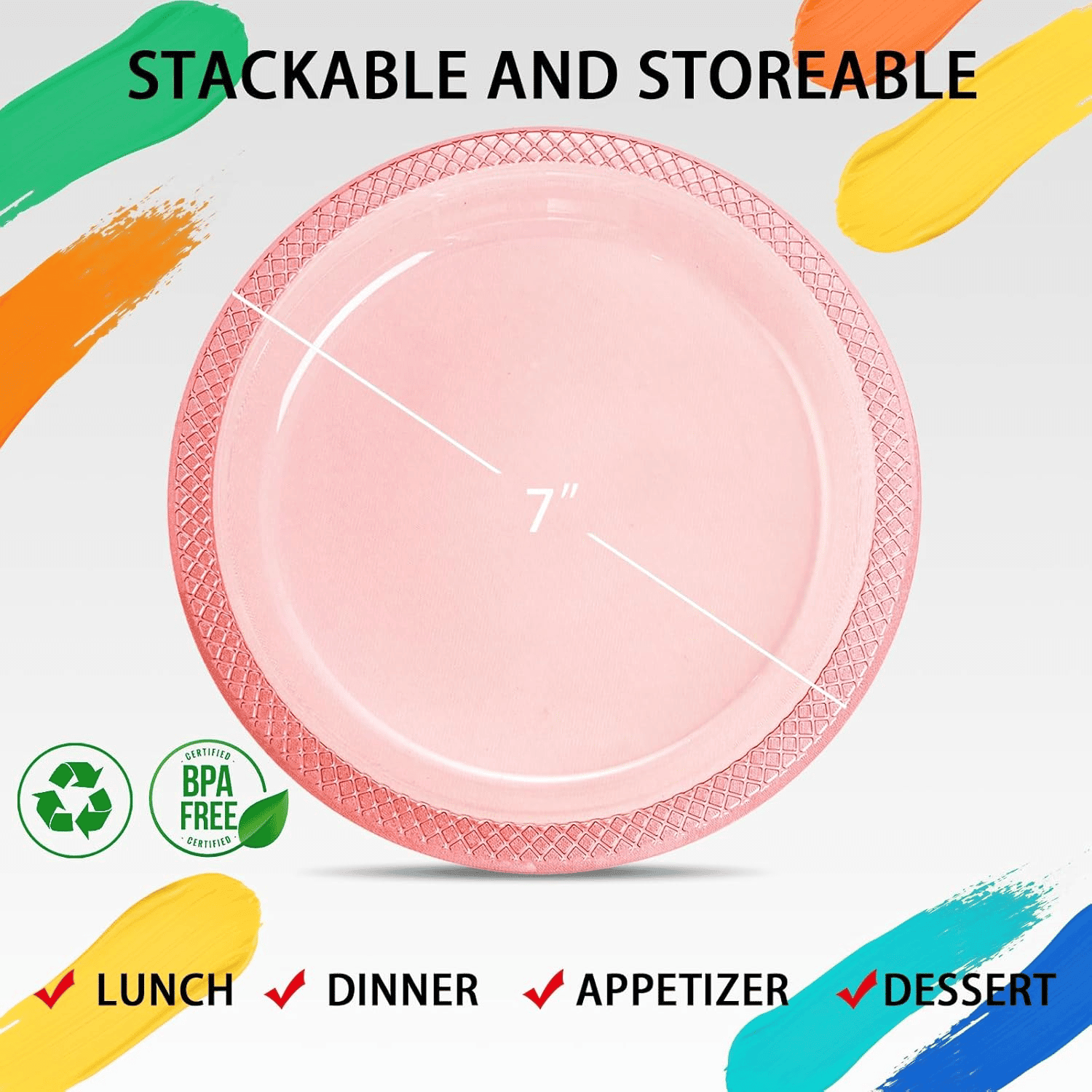Neon Red 7inch Disposable Dinner Plates for Party (150 Pieces) — view 5