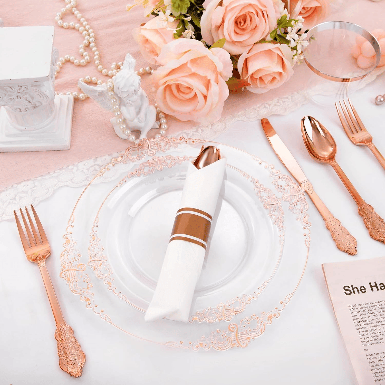 Rose Gold Dinnerware Set for 50 Guests — view 10