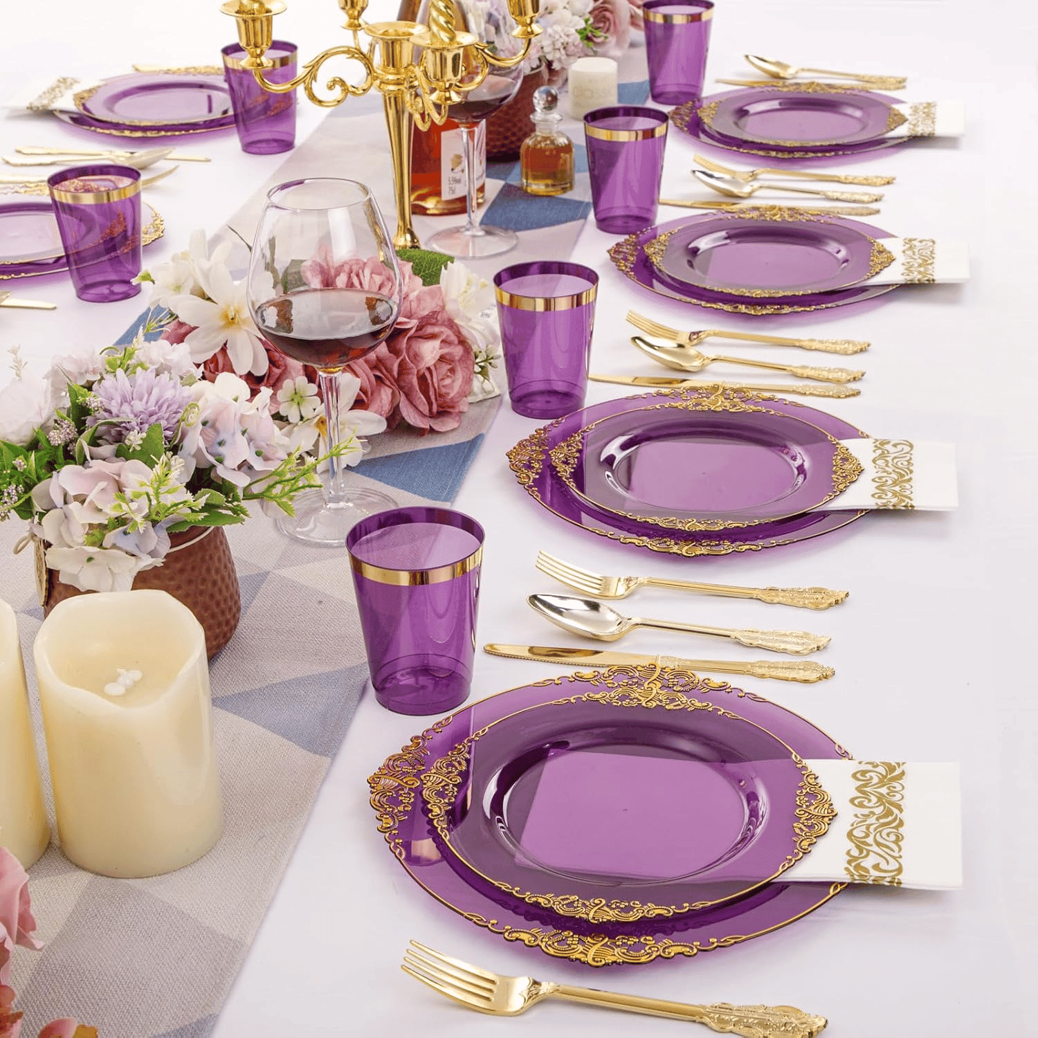Purple & Gold Dinnerware Set for 50 Guests — view 8