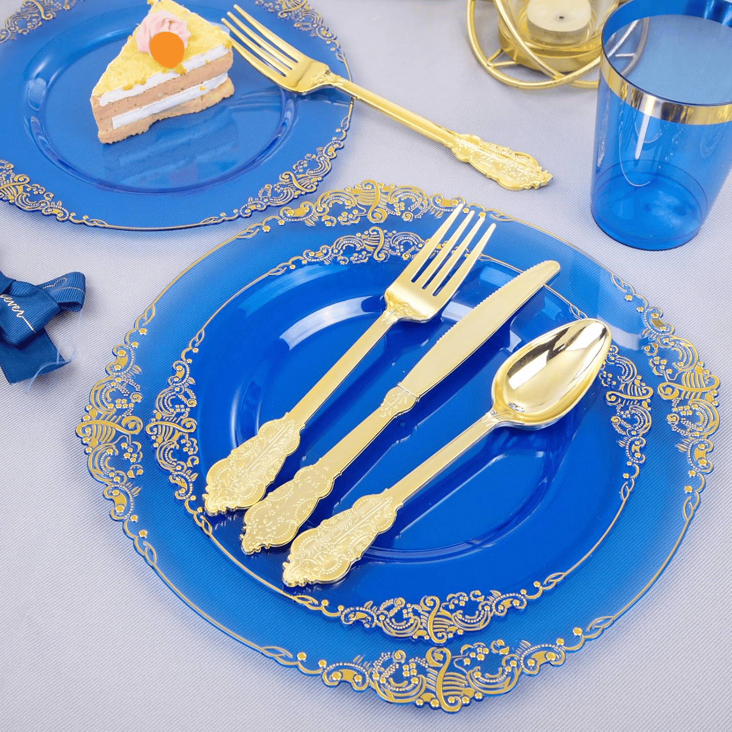 Blue & Gold Dinnerware Set for 50 Guests — view 9