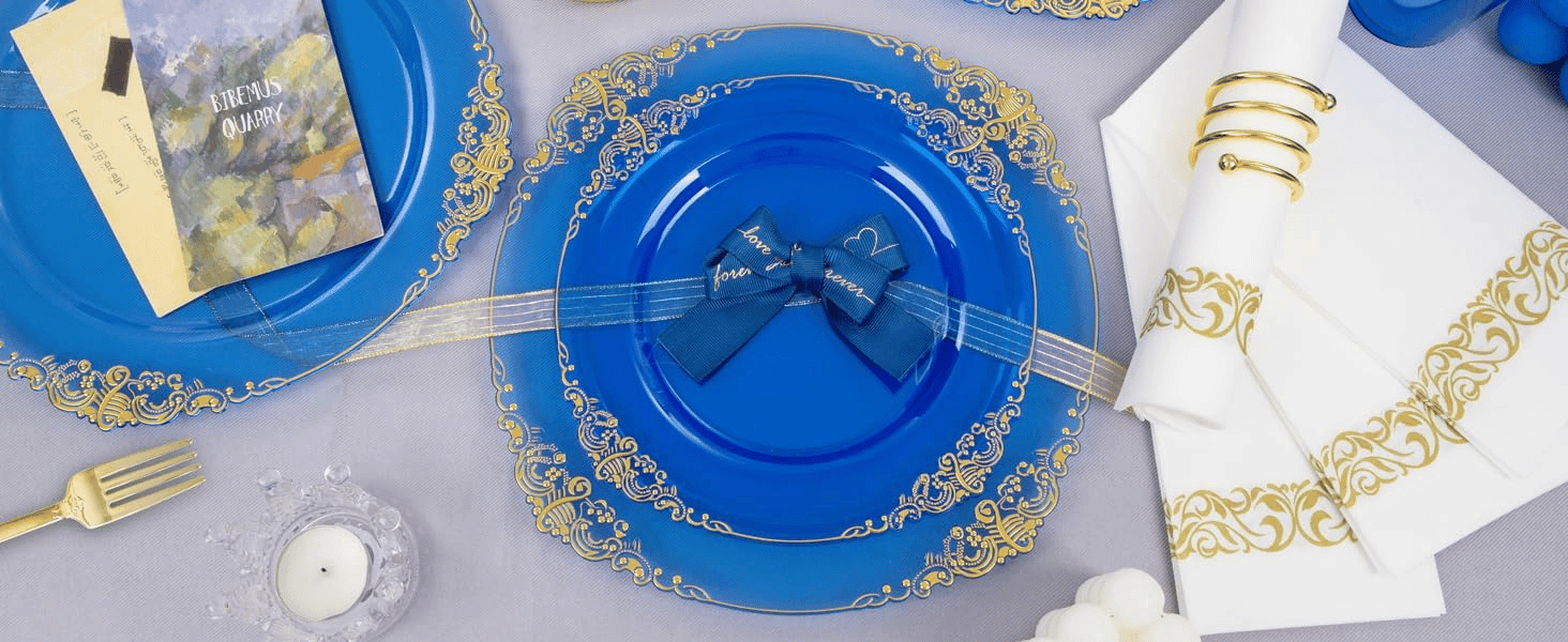 Blue & Gold Dinnerware Set for 50 Guests — view 10