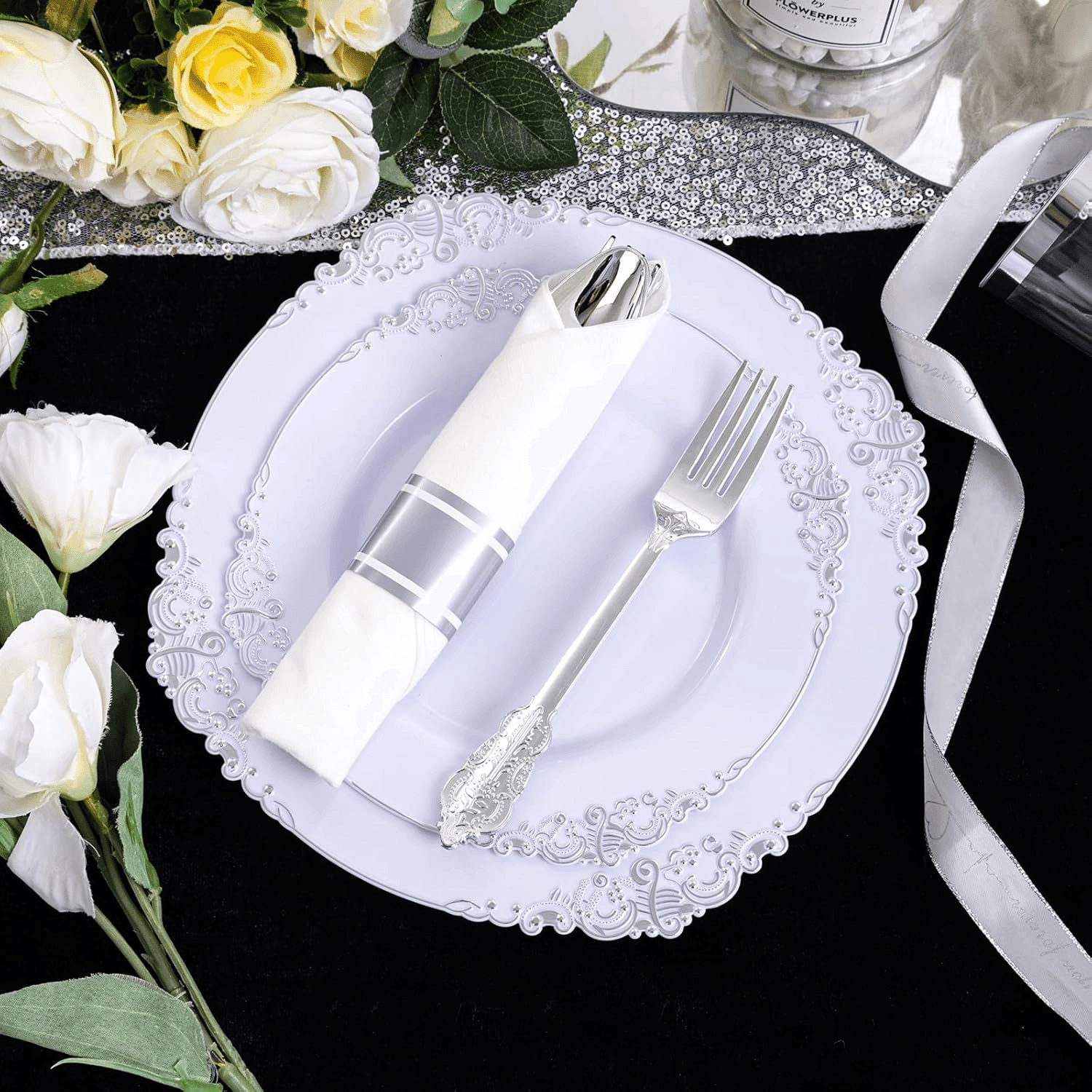 Silver & Gold Dinnerware Set for 50 Guests — view 10