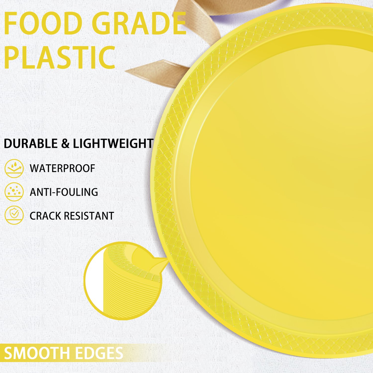 Yellow 7inch Disposable Dinner Plates for Party (150 Pieces) — view 3