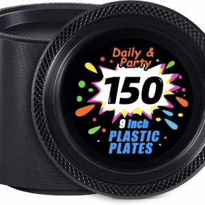 Black 9inch Disposable Dinner Plates for Party (150 Pieces) — view 1