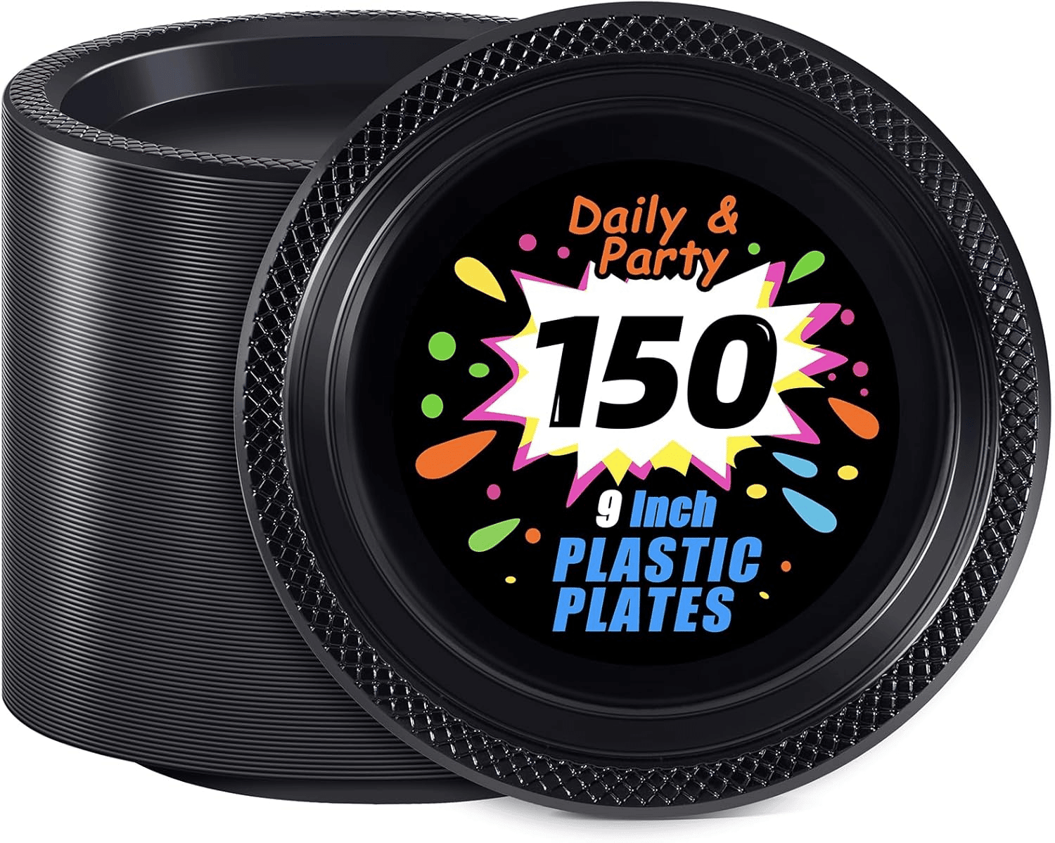 Black 9inch Disposable Dinner Plates for Party (150 Pieces) — view 1