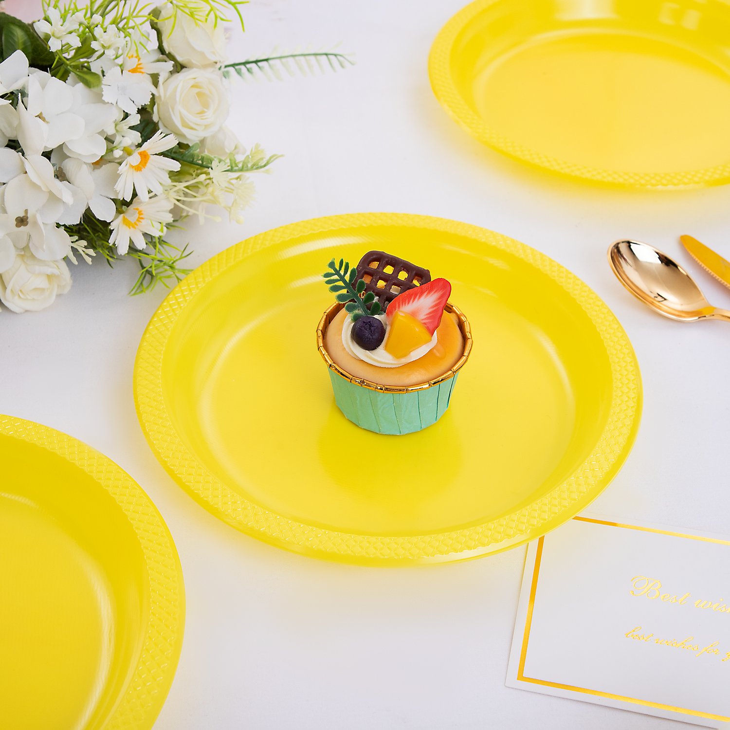 Yellow 7inch Disposable Dinner Plates for Party (150 Pieces) — view 6