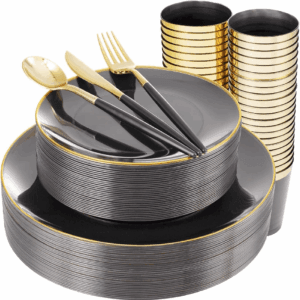 Gold Rim Black Dinnerware Set (180 Pieces) — view 1