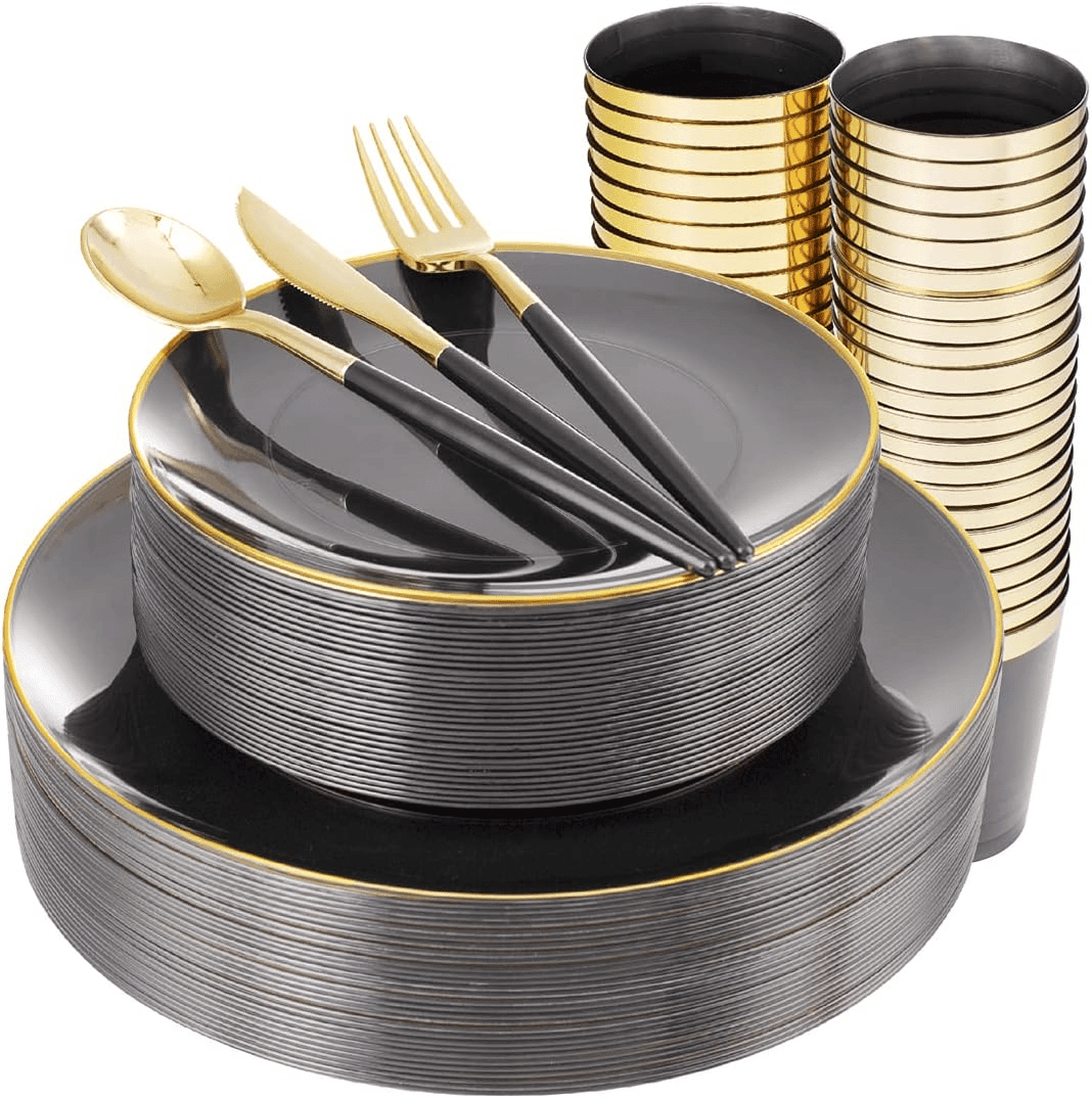 Gold Rim Black Dinnerware Set (180 Pieces) — view 1