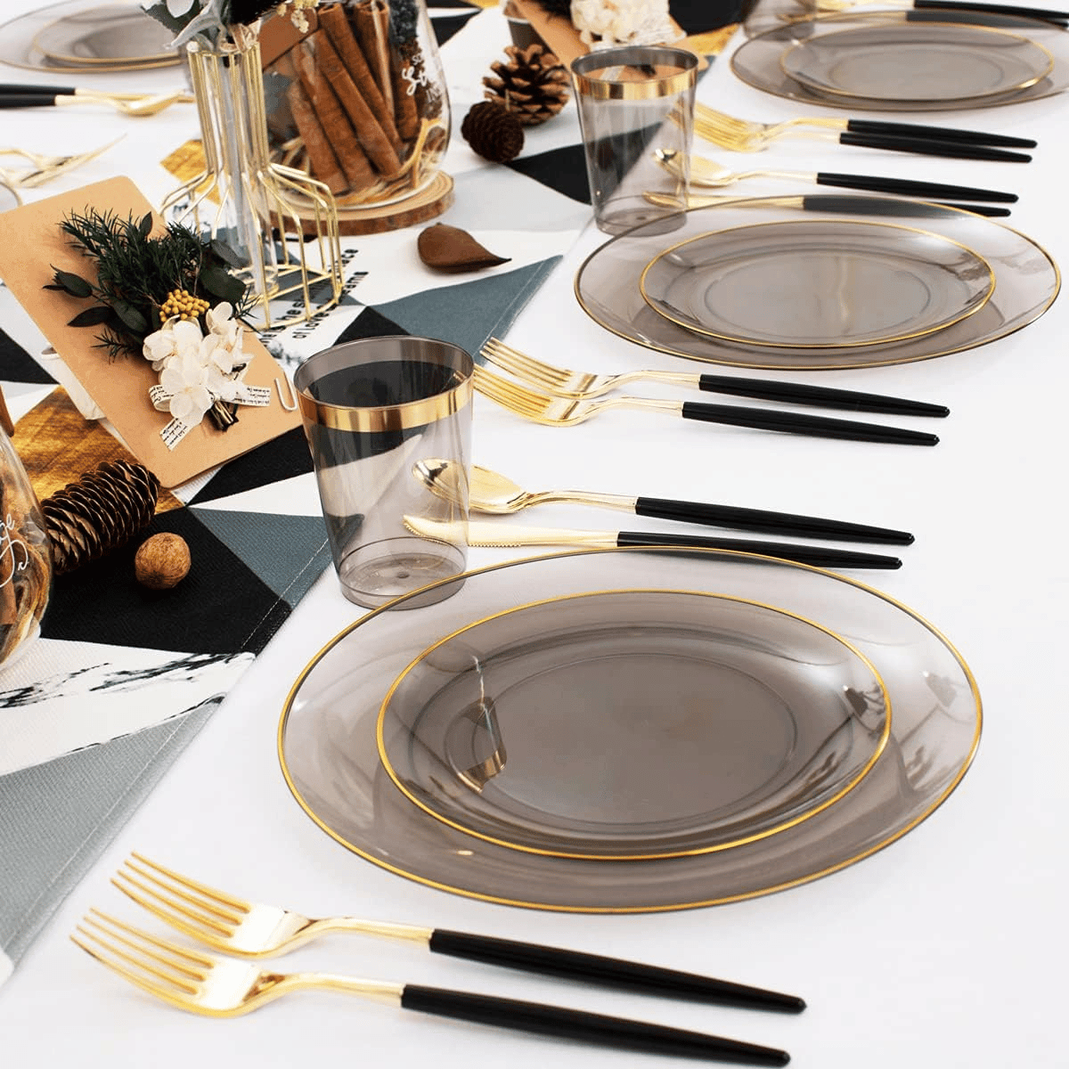 Gold Rim Black Dinnerware Set (180 Pieces) — view 8