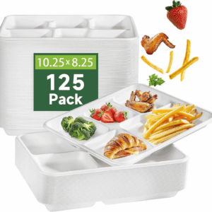 White 100% Compostable 5 Compartment Paper Plates — view 1