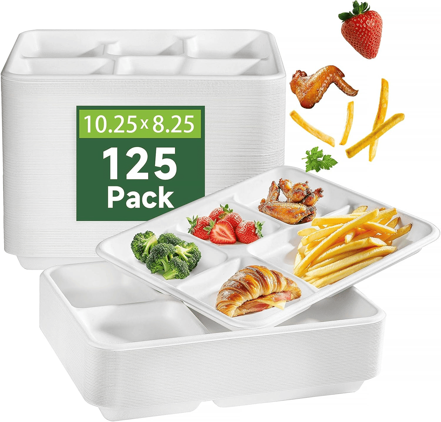 White 100% Compostable 5 Compartment Paper Plates — view 1