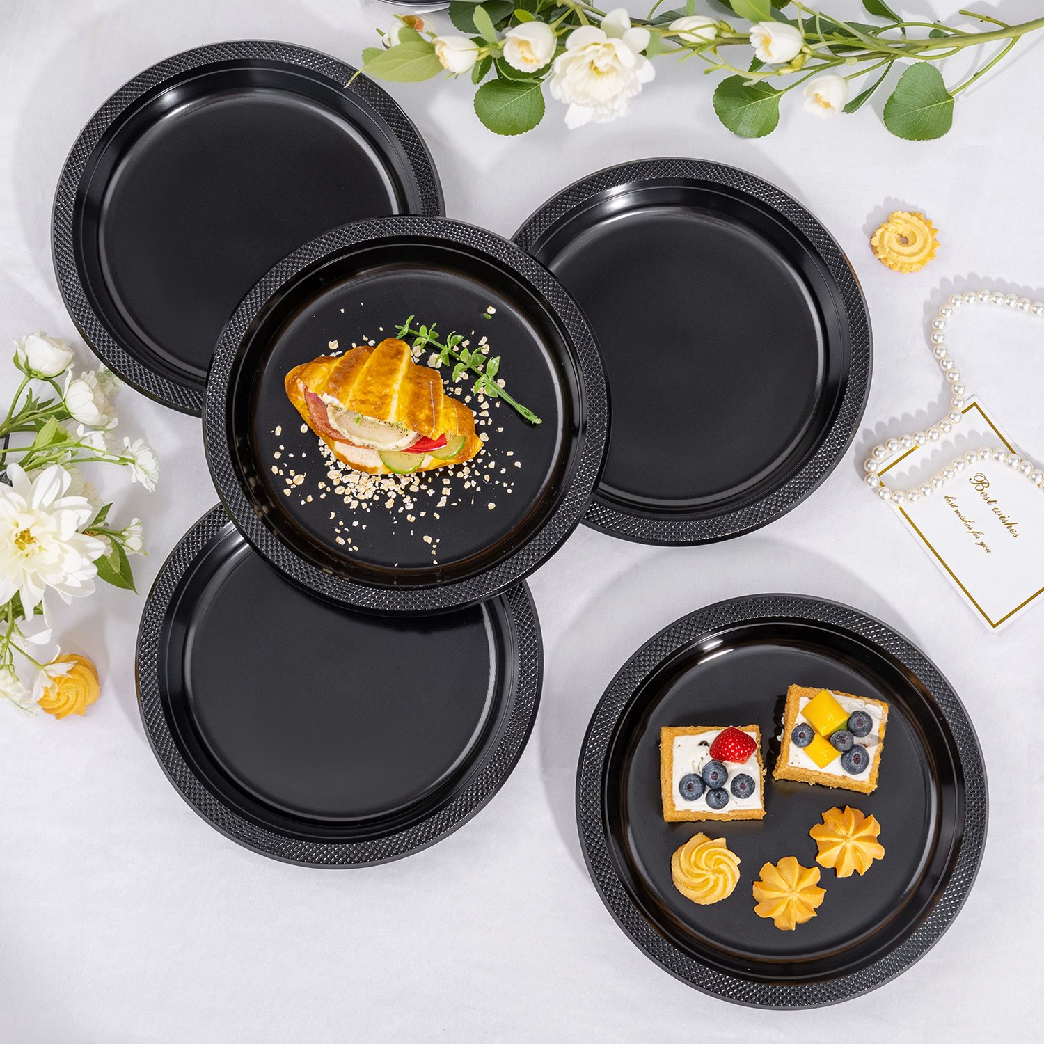 Black 9inch Disposable Dinner Plates for Party (150 Pieces) — view 6
