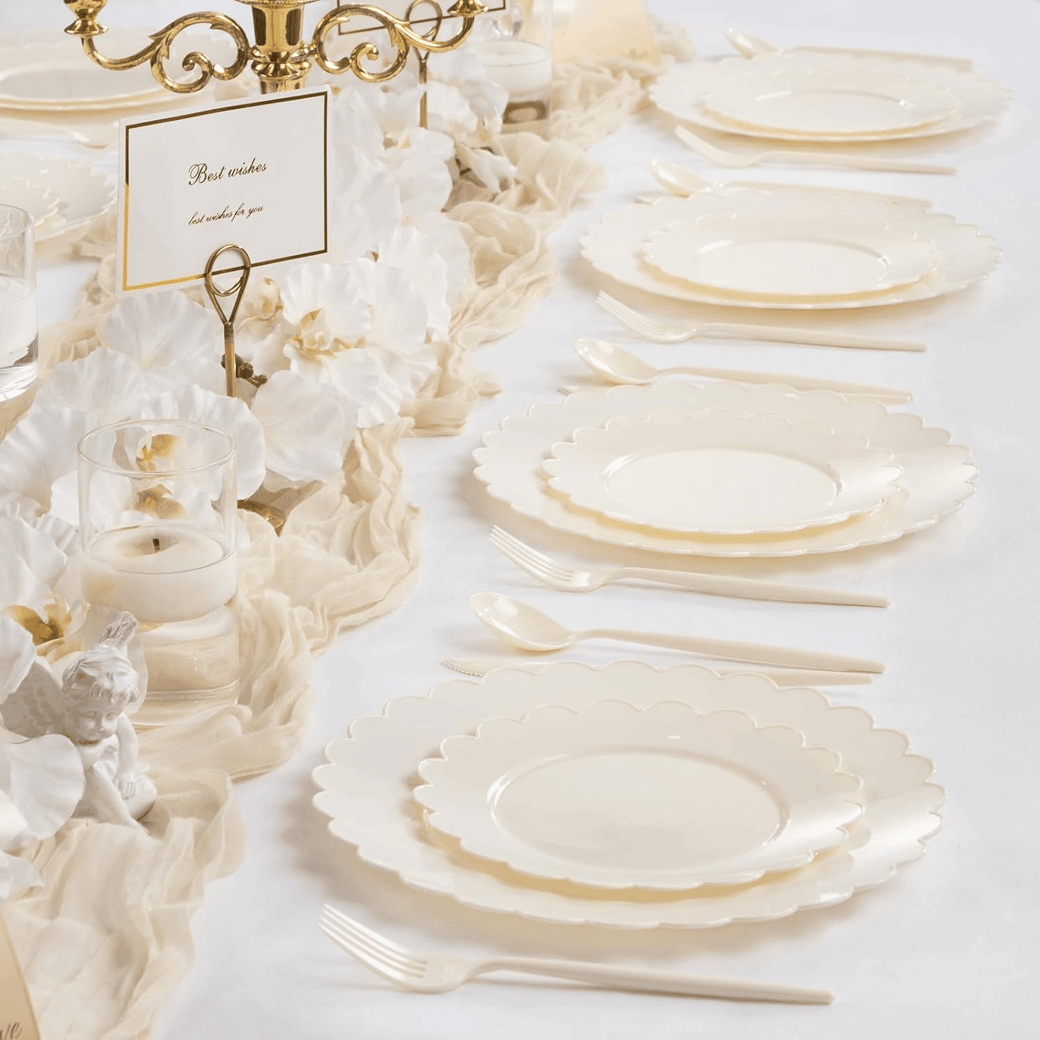 Ivory Scalloped Plastic Plates (Dinner & Dessert) — view 7