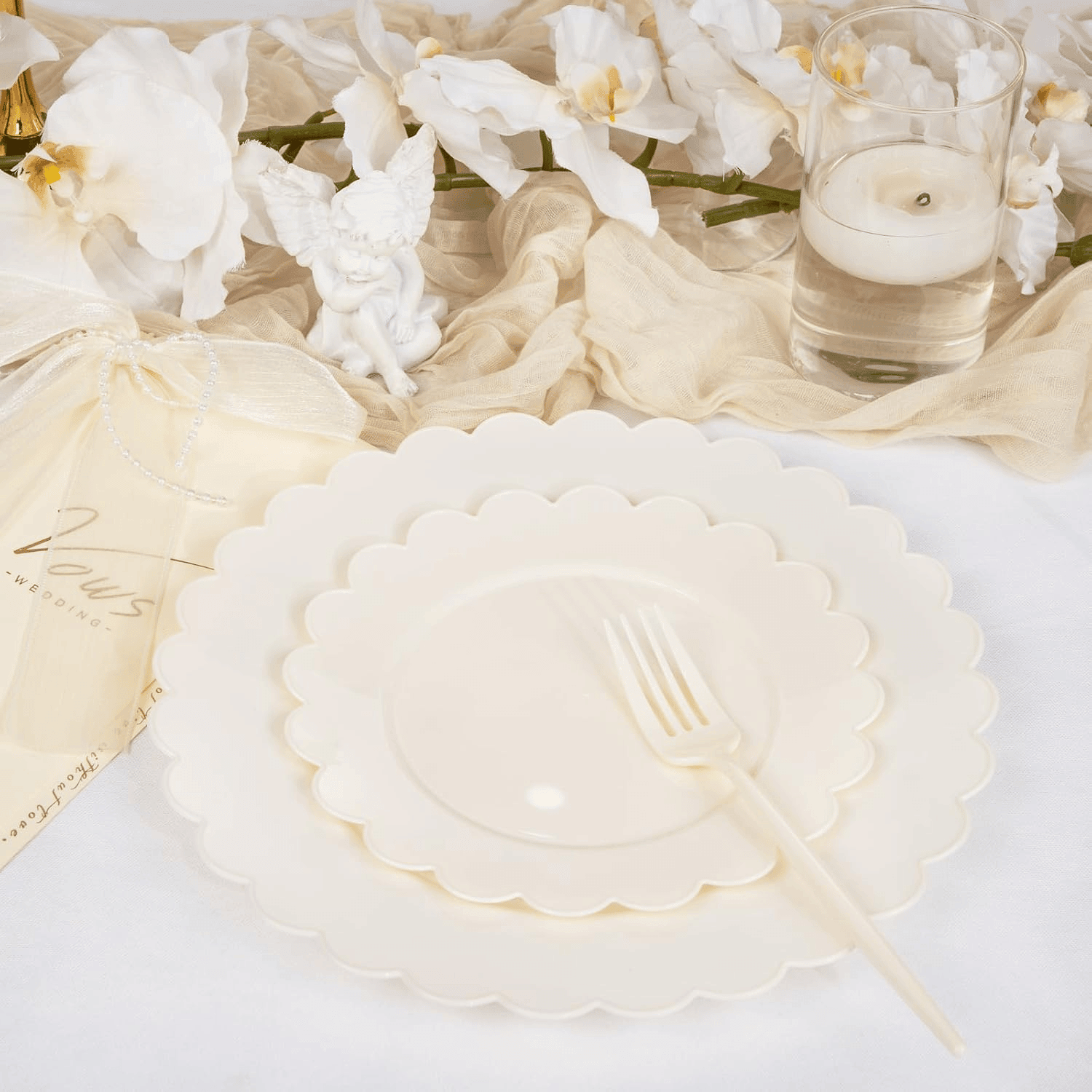 Ivory Scalloped Plastic Plates (Dinner & Dessert) — view 8