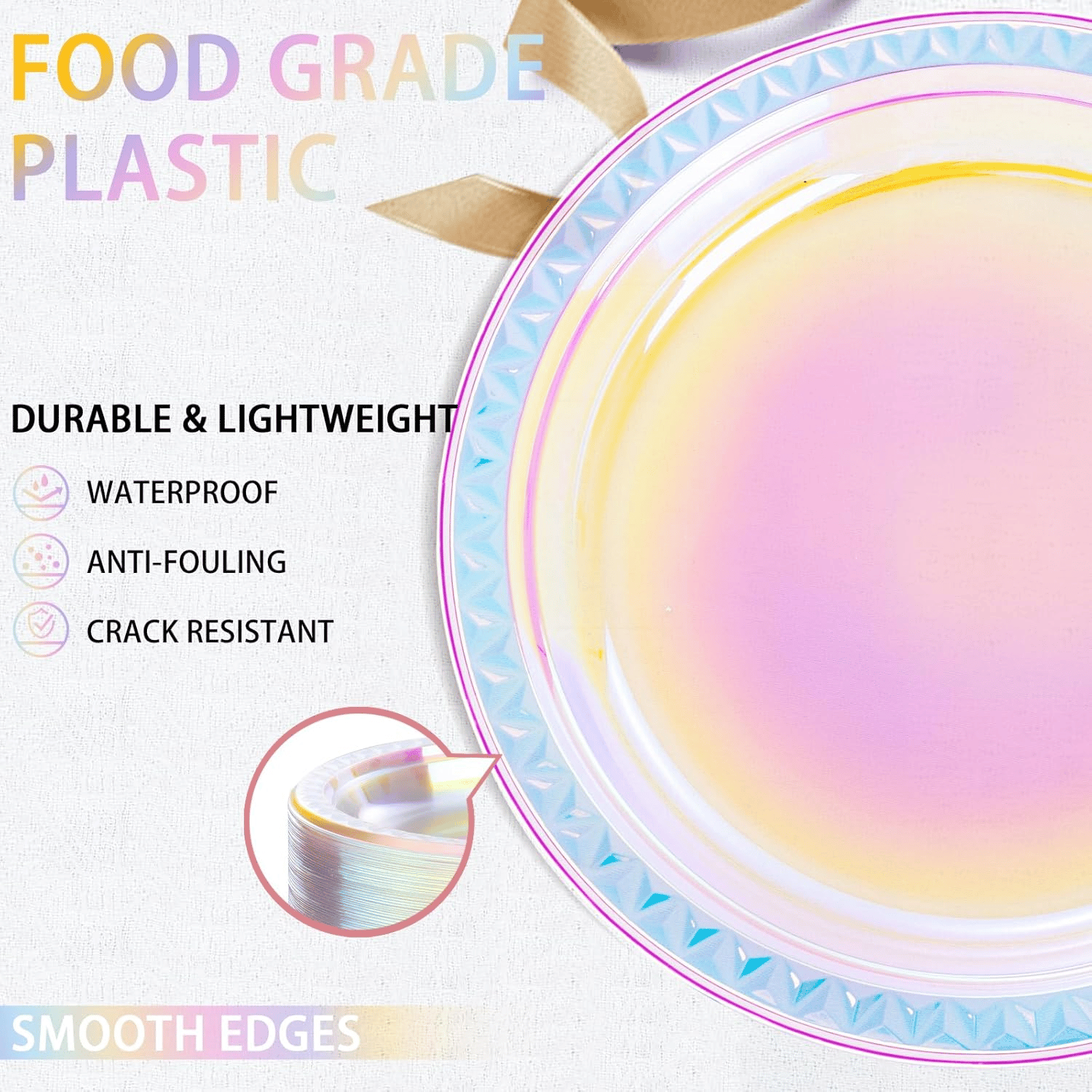 Iridescent 9inch Disposable Dinner Plates for Party (150 Pieces) — view 4