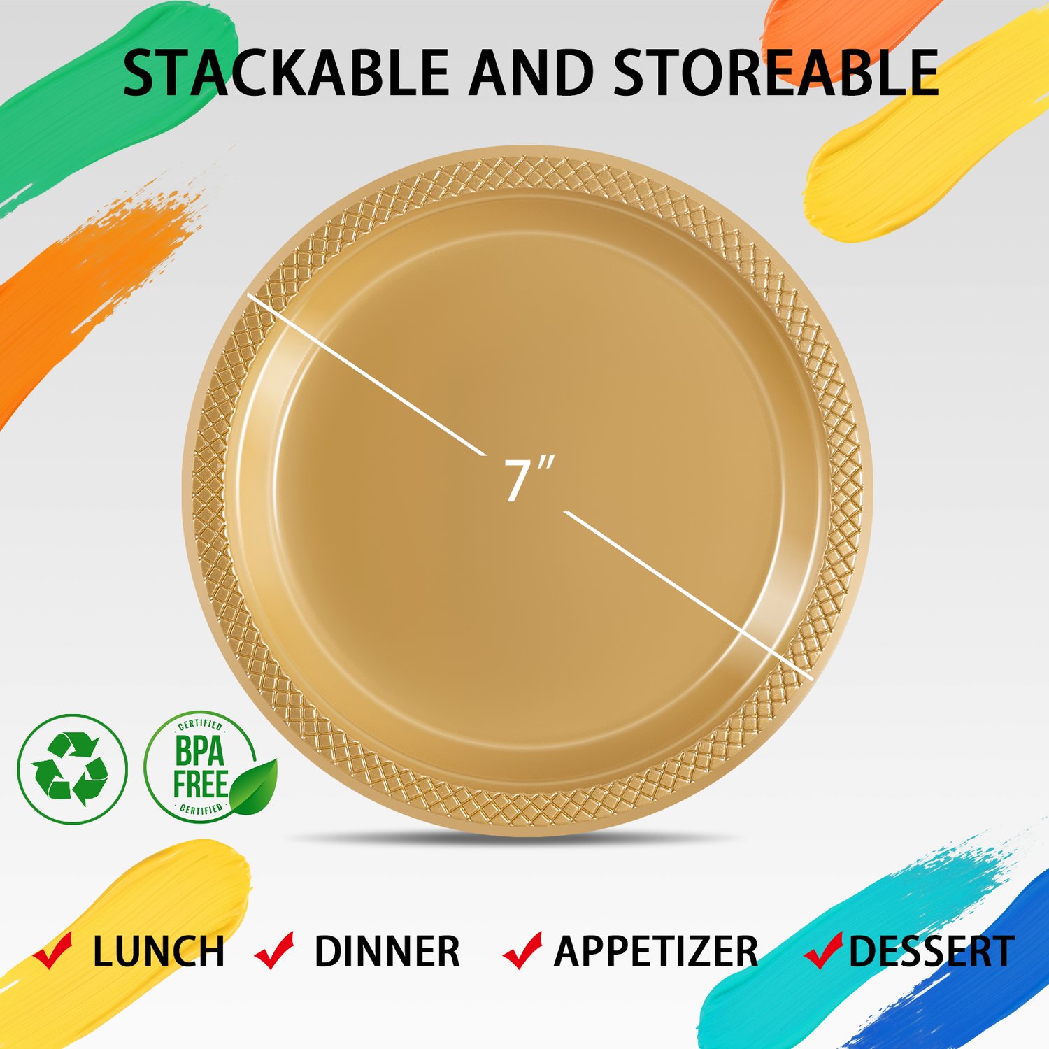 Gold 9inch Disposable Dinner Plates for Party (150 Pieces) — view 2