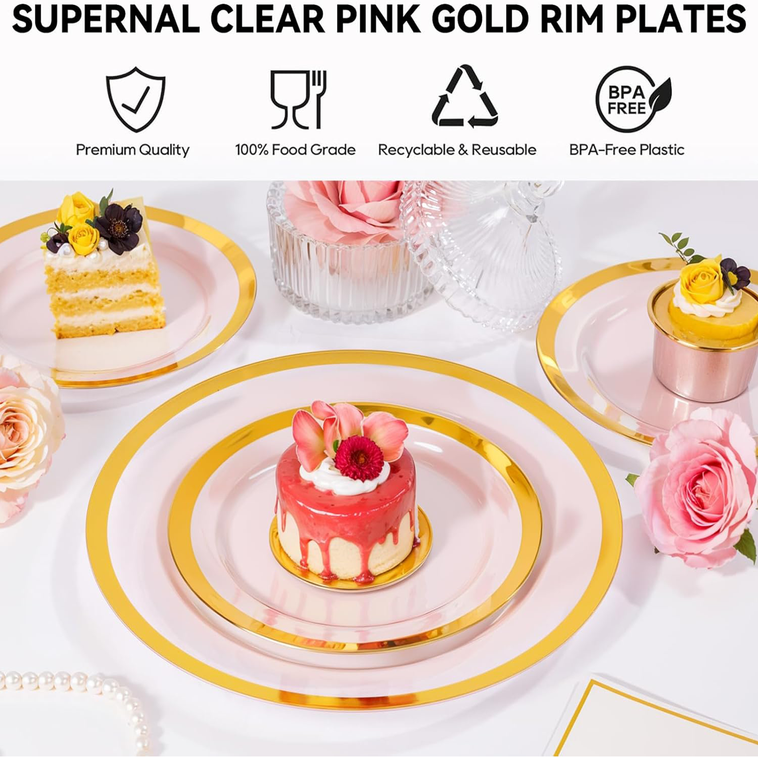 Pink Fancy Plastic Plates (120 Pieces) — view 3