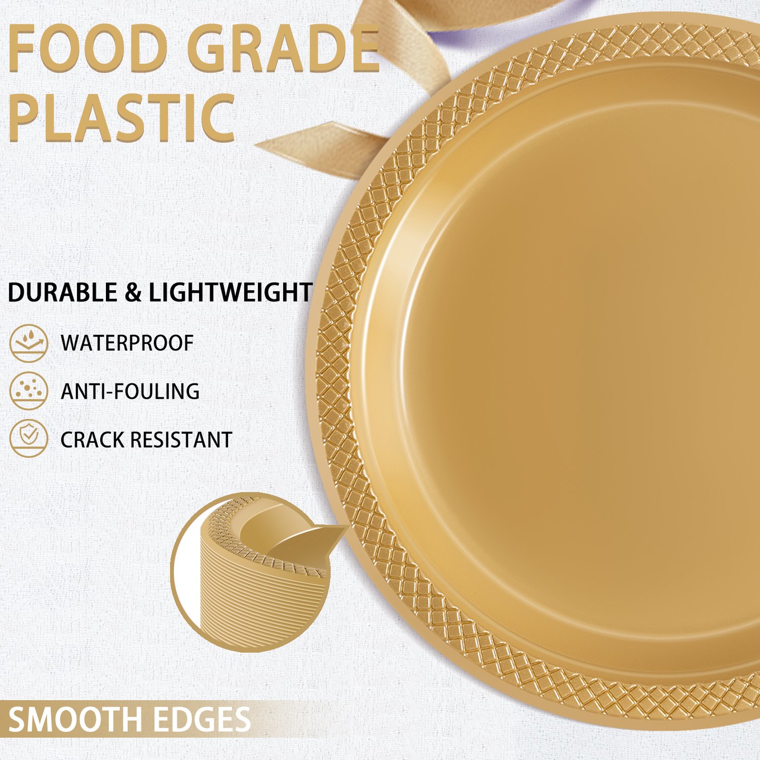 Gold 9inch Disposable Dinner Plates for Party (150 Pieces) — view 3