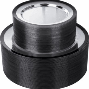 Clear And Black Fancy Plastic Plates (120 Pieces) — view 1