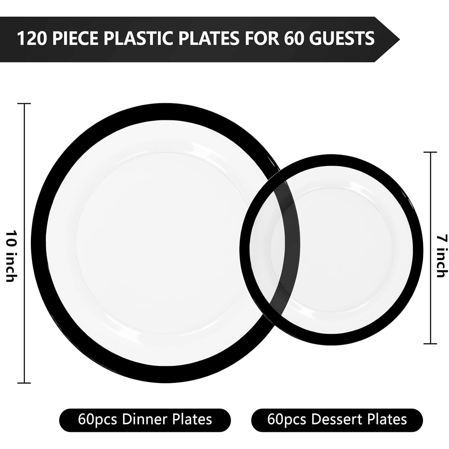 Clear And Black Fancy Plastic Plates (120 Pieces) — view 2
